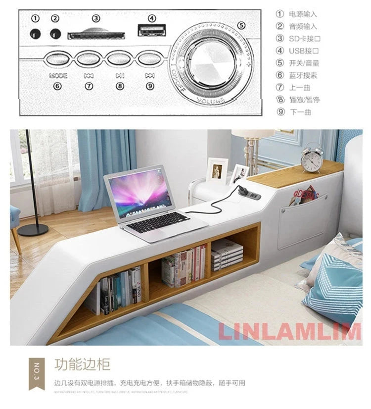 Luxury Smart Storage Bed with USB &amp; Speakers Manwatstore
