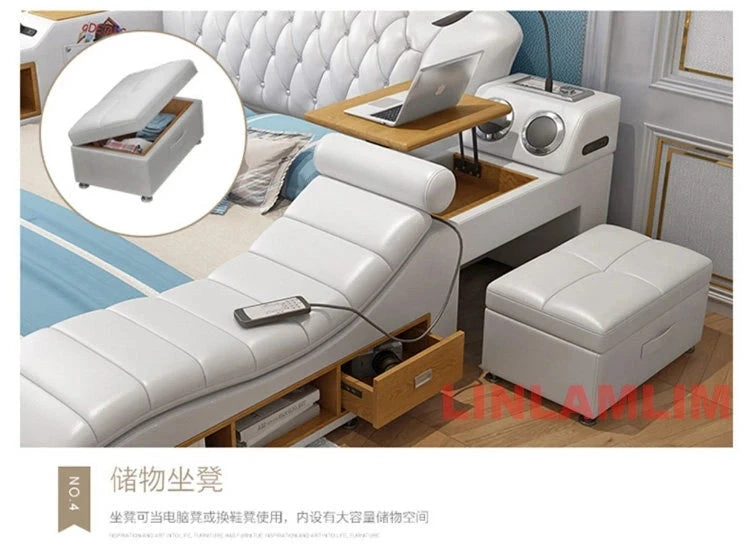 Luxury Smart Storage Bed with USB &amp; Speakers Manwatstore