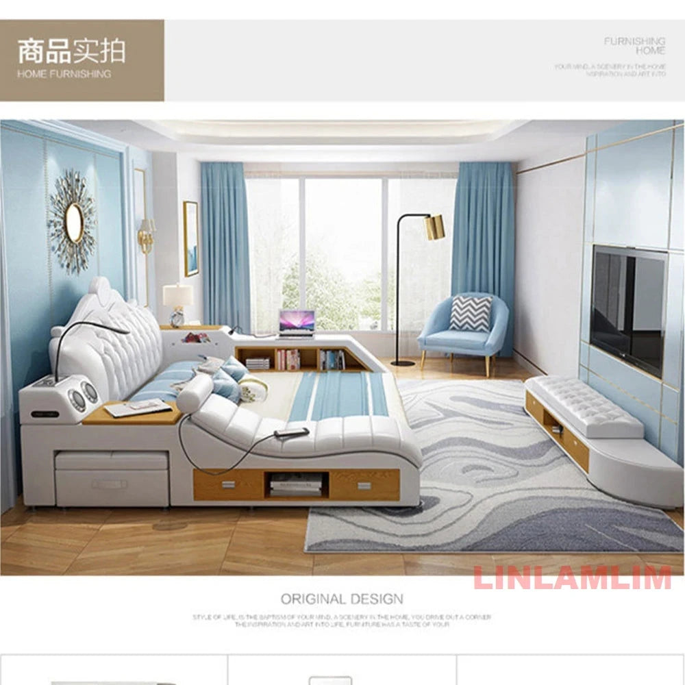 Luxury Smart Storage Bed with USB &amp; Speakers Manwatstore