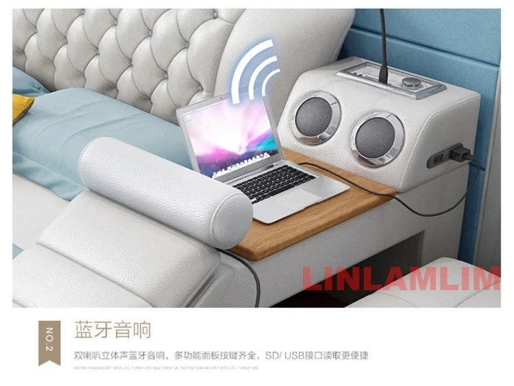 Luxury Smart Storage Bed with USB &amp; Speakers Manwatstore