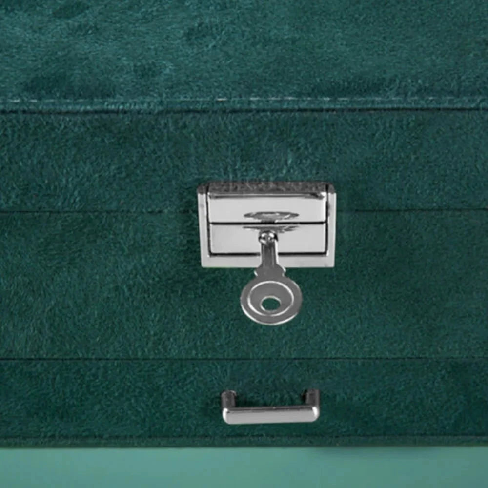 Luxury Three-Layer Dark Green Flannel Jewelry Organizer Box Manwatstore