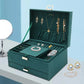 Luxury Three-Layer Dark Green Flannel Jewelry Organizer Box Manwatstore