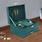 Luxury Three-Layer Dark Green Flannel Jewelry Organizer Box Manwatstore