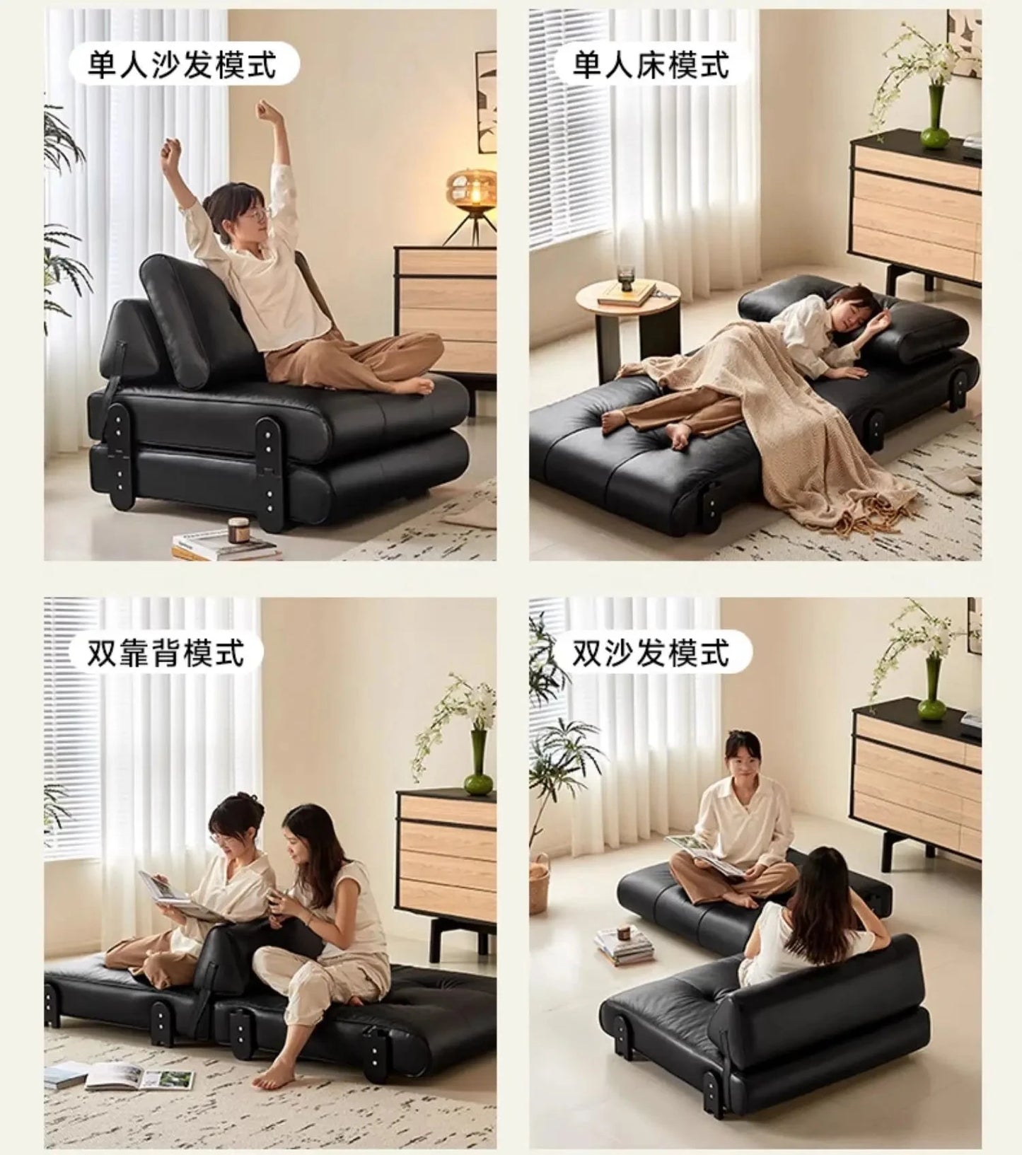 medieval folding sofa bed living room multi-functional dual-purpose single leather sofa bed Manwatstore