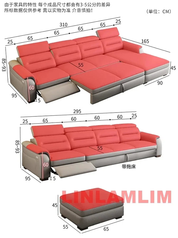 MINGDIBAO Multifunctional Convertible Sofa Bed With Eletric Recliner, Folding Sofa Cama With Power Reclining Seats &amp; Storage Box Manwatstore