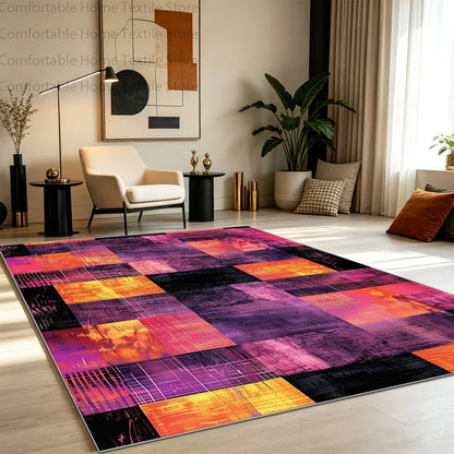 Modern Abstract Style Art Grid Lounge Carpet Non-slip Fluffy Soft Living Room Rug Washable Foldable Big Size Dining Room Mat Manwatstore