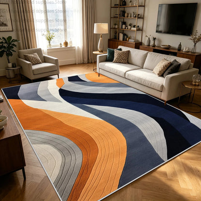 Modern Blue Orange Geometric Abstract Carpet Living Room Large Area Rugs Bedroom Decor Washable Non-slip Soft Fluffy Floor Mat Manwatstore