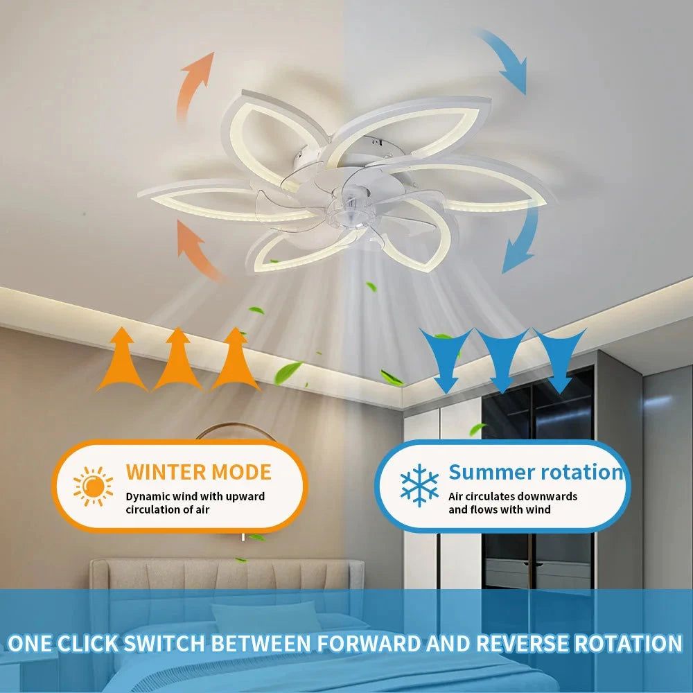 Modern Flower Shape Ceiling Fan With LED Lights- Adjustable 6-Gear Speed Dimmable Ceiling Fan ceiling fan Manwatstore