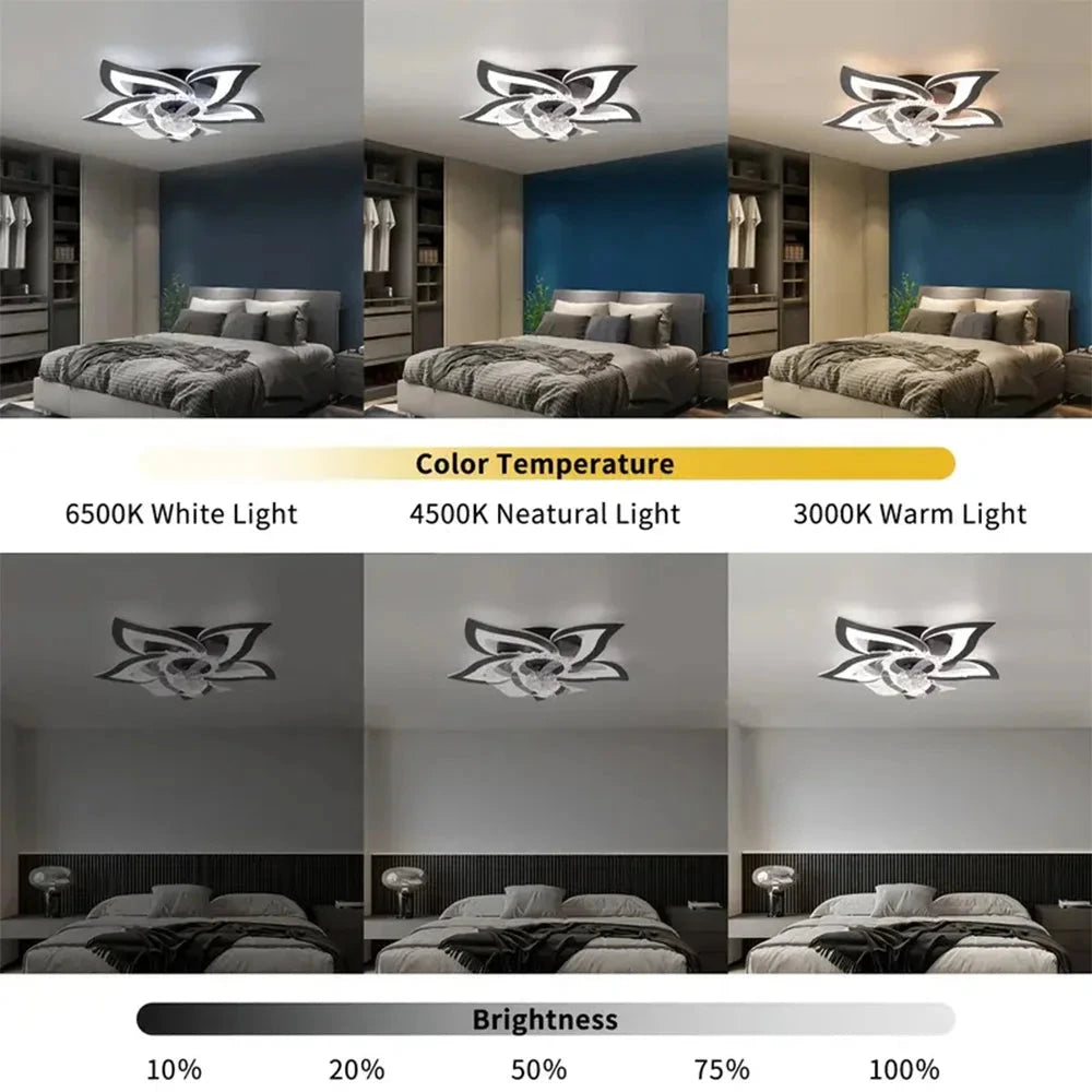 Modern Flower Shape Ceiling Fan With LED Lights- Adjustable 6-Gear Speed Dimmable Ceiling Fan ceiling fan Manwatstore