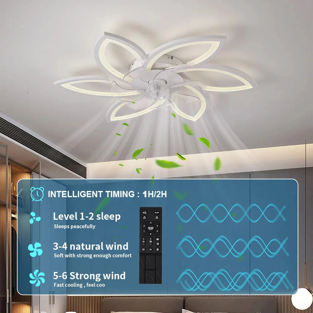 Modern Flower Shape Ceiling Fan With LED Lights- Adjustable 6-Gear Speed Dimmable Ceiling Fan ceiling fan Manwatstore