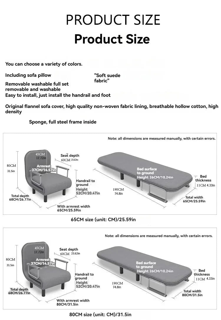 Modern folding sofa bed apartment small apartment simple single and double folding sofa with armrest Manwatstore