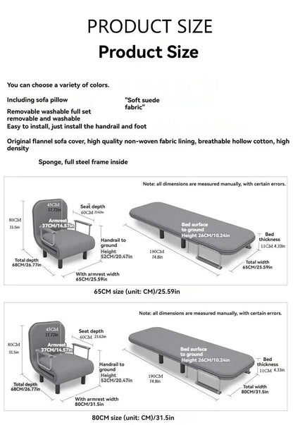 Modern folding sofa bed apartment small apartment simple single and double folding sofa with armrest Manwatstore