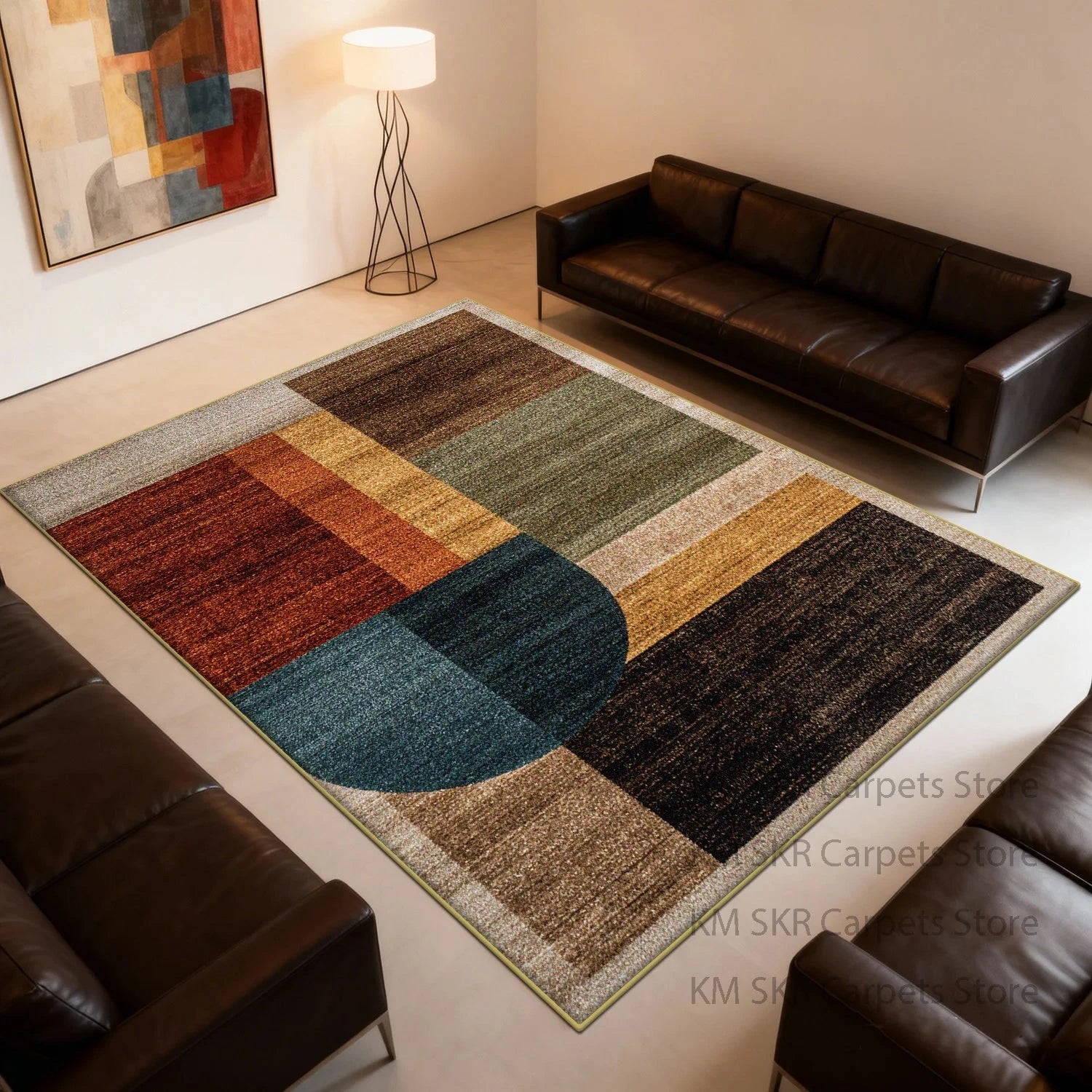Modern Geometry Coloer Living Room Carpet Washable Non-slip Decoration Home Kitchen Rug Soft Fluffy Bedroom Large Area Sofa Mat Manwatstore
