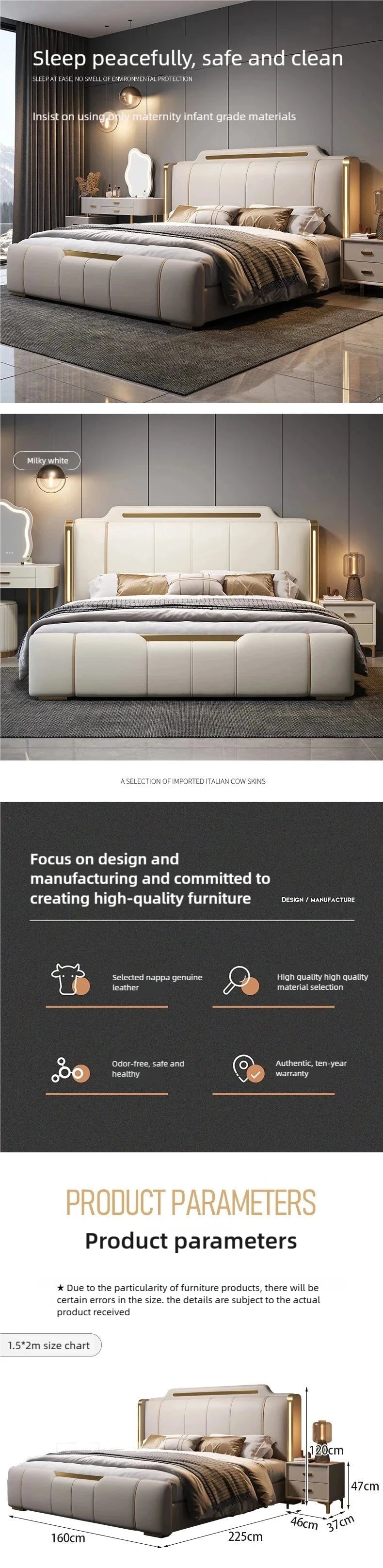 Modern Italian Luxe Leather Upholstered Bed Bed Manwatstore