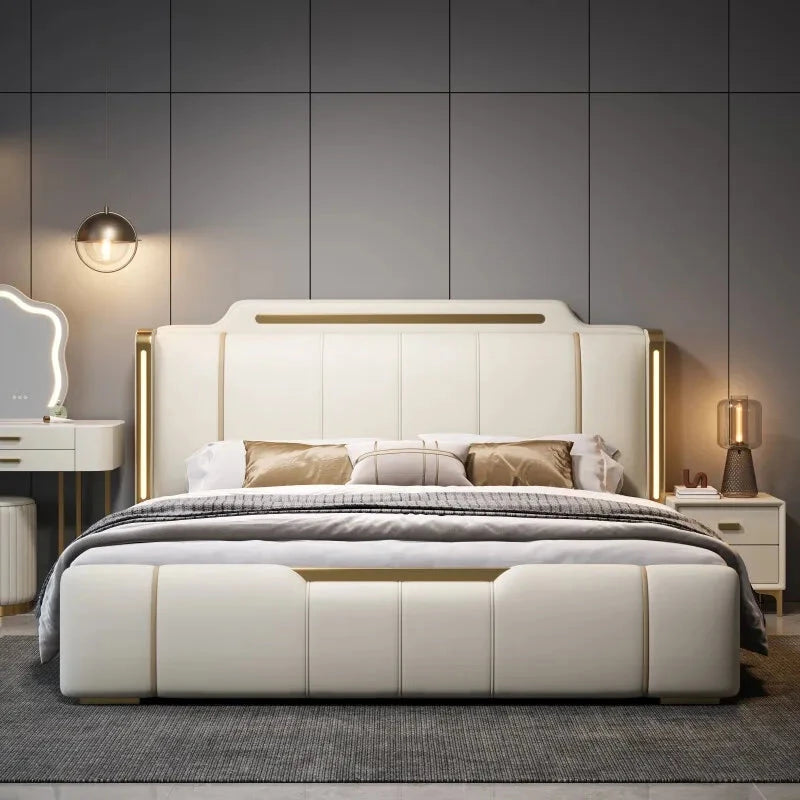 Modern Italian Luxe Leather Upholstered Bed Bed Manwatstore