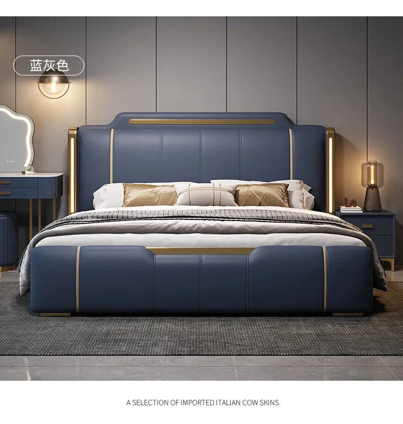 Modern Italian Luxe Leather Upholstered Bed Bed Manwatstore