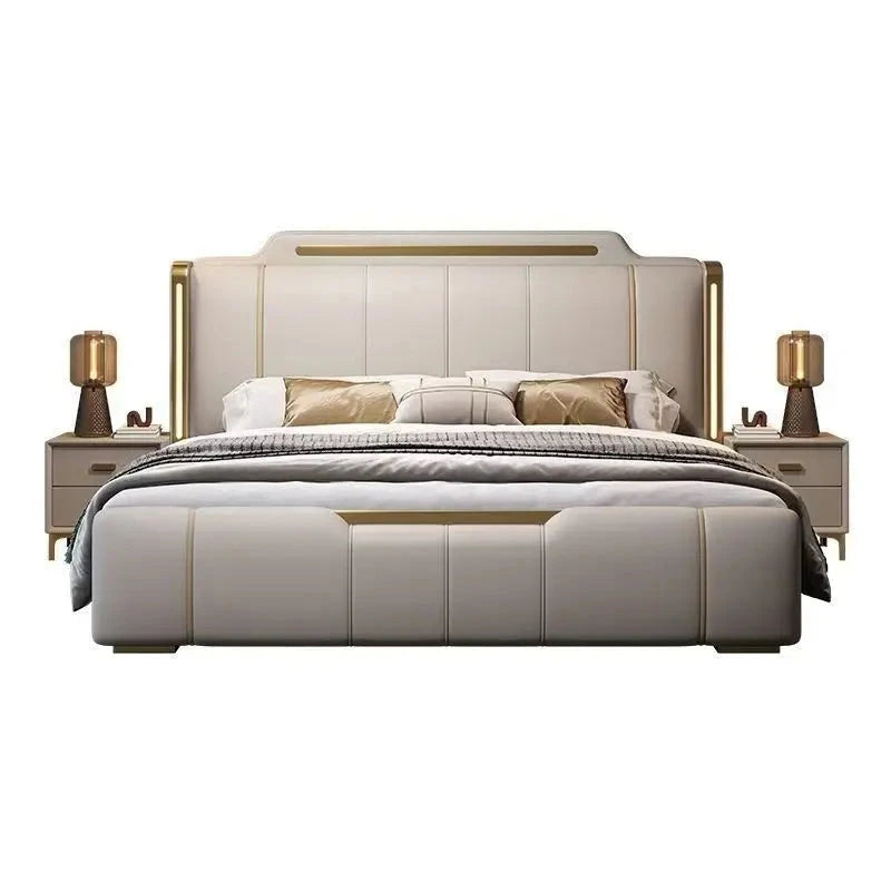 Modern Italian Luxe Leather Upholstered Bed Bed Manwatstore