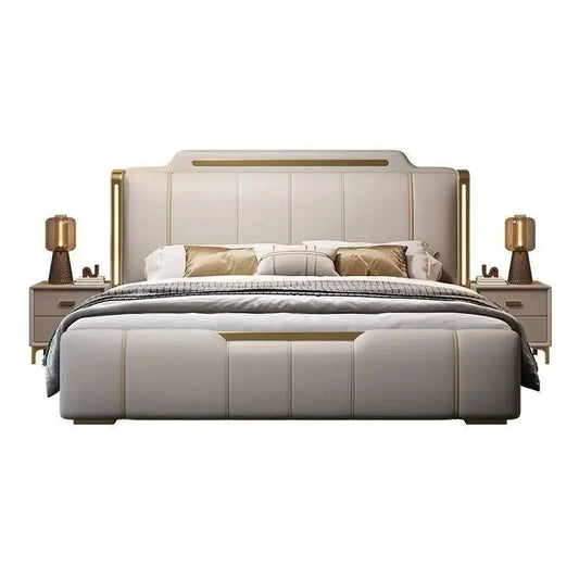 Modern Italian Luxe Leather Upholstered Bed Bed Manwatstore