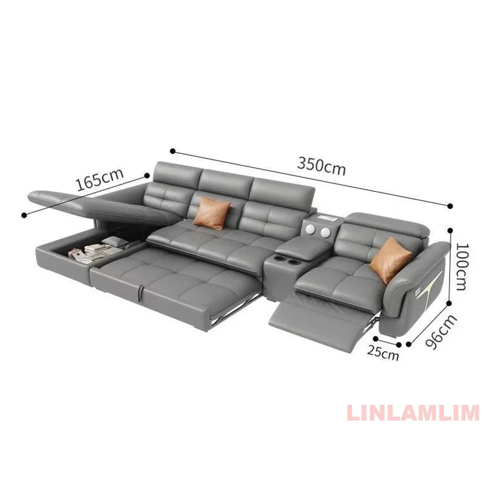 Modern L-Shaped Electric Recliner Sofa Bed – Italian Leather Sectional Couch Manwatstore