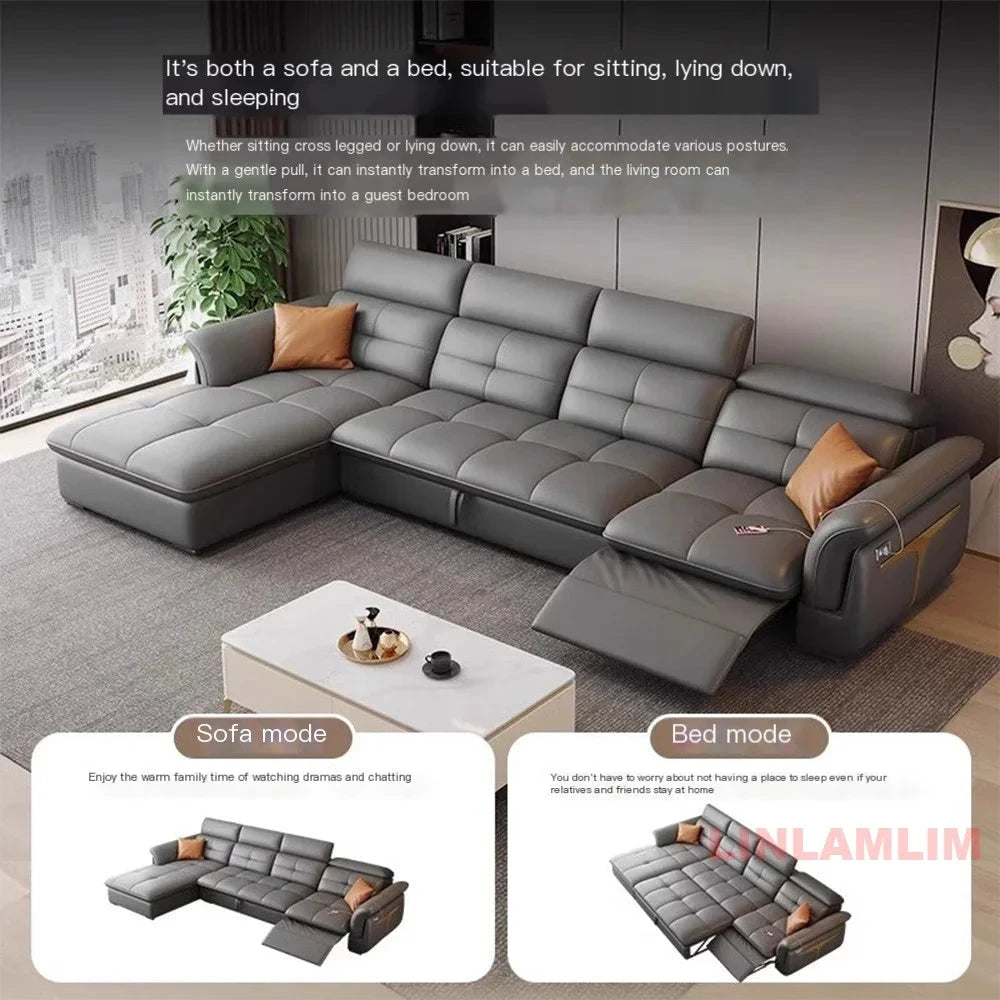 Modern L-Shaped Electric Recliner Sofa Bed – Italian Leather Sectional Couch Manwatstore