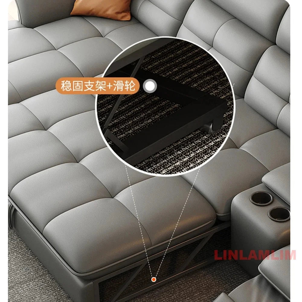 Modern L-Shaped Electric Recliner Sofa Bed – Italian Leather Sectional Couch Manwatstore