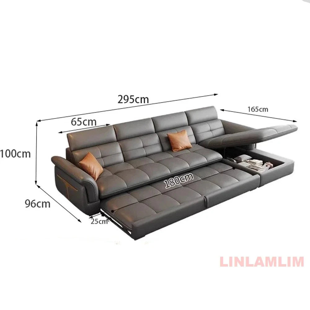 Modern L-Shaped Electric Recliner Sofa Bed – Italian Leather Sectional Couch Manwatstore