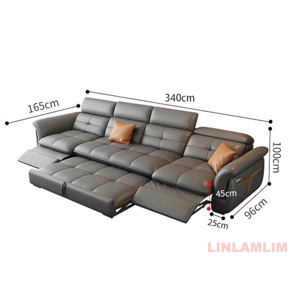 Modern L-Shaped Electric Recliner Sofa Bed – Italian Leather Sectional Couch Manwatstore