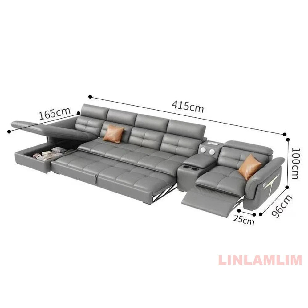 Modern L-Shaped Electric Recliner Sofa Bed – Italian Leather Sectional Couch Manwatstore