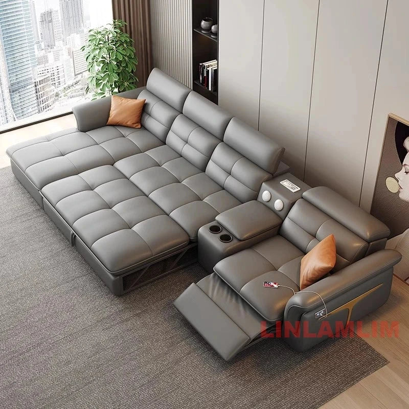Modern L-Shaped Electric Recliner Sofa Bed – Italian Leather Sectional Couch Manwatstore