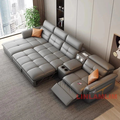 Modern L-Shaped Electric Recliner Sofa Bed – Italian Leather Sectional Couch Manwatstore
