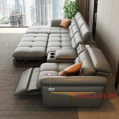 Modern L-Shaped Electric Recliner Sofa Bed – Italian Leather Sectional Couch Manwatstore