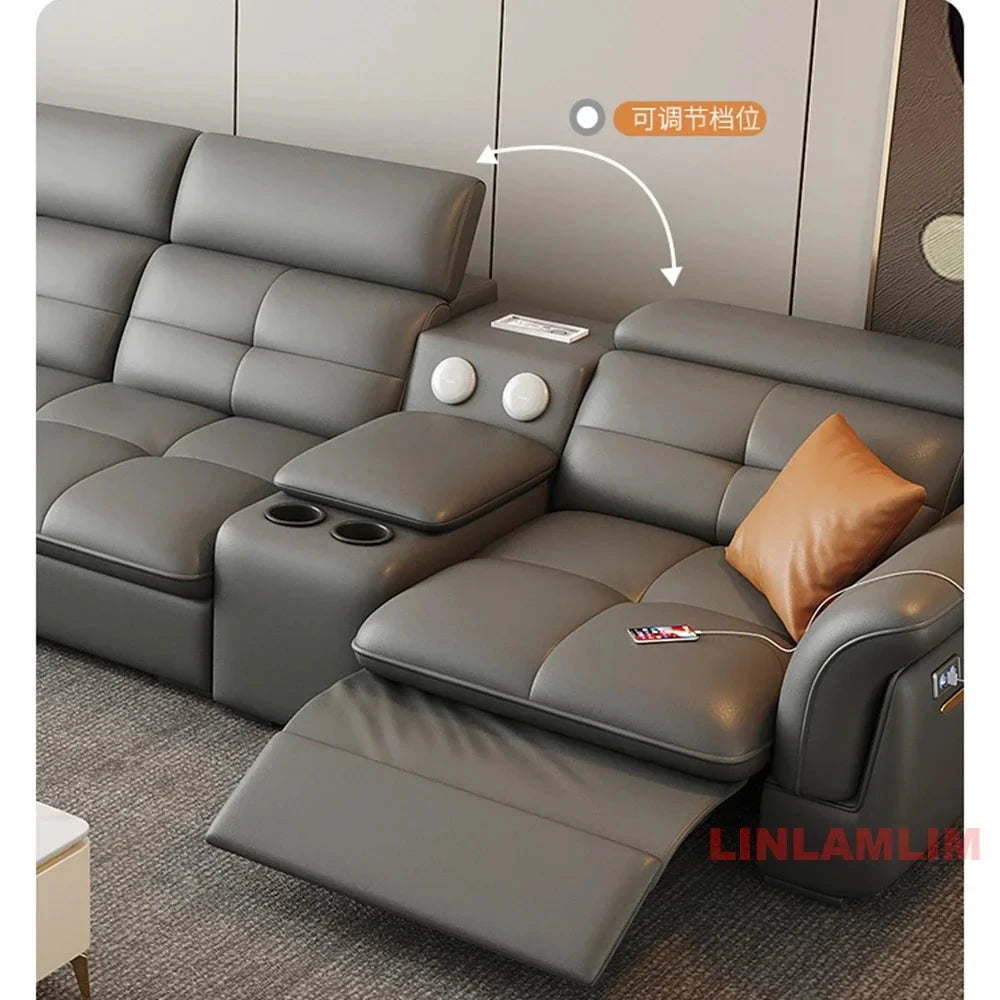 Modern L-Shaped Electric Recliner Sofa Bed – Italian Leather Sectional Couch Manwatstore