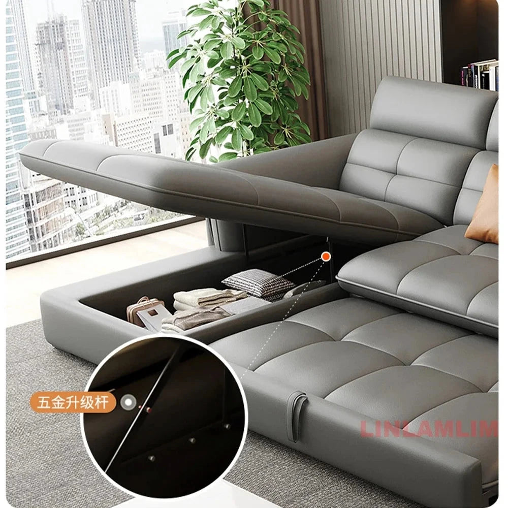 Modern L-Shaped Electric Recliner Sofa Bed – Italian Leather Sectional Couch Manwatstore