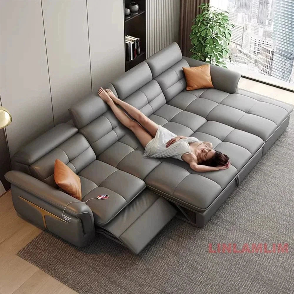 Modern L-Shaped Electric Recliner Sofa Bed – Italian Leather Sectional Couch Manwatstore