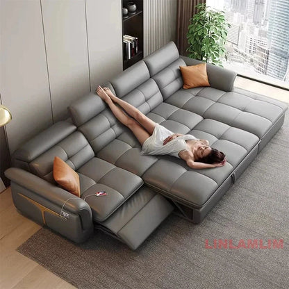 Modern L-Shaped Electric Recliner Sofa Bed – Italian Leather Sectional Couch Manwatstore