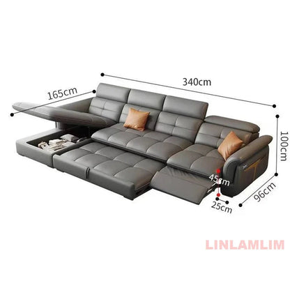 Modern L-Shaped Electric Recliner Sofa Bed – Italian Leather Sectional Couch Manwatstore