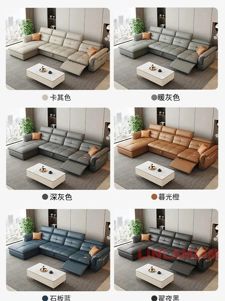 Modern L-Shaped Electric Recliner Sofa Bed – Italian Leather Sectional Couch Manwatstore