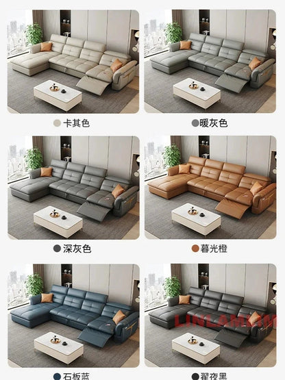 Modern L-Shaped Electric Recliner Sofa Bed – Italian Leather Sectional Couch Manwatstore