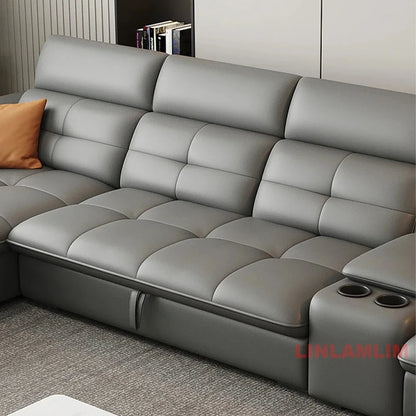 Modern L-Shaped Electric Recliner Sofa Bed – Italian Leather Sectional Couch Manwatstore