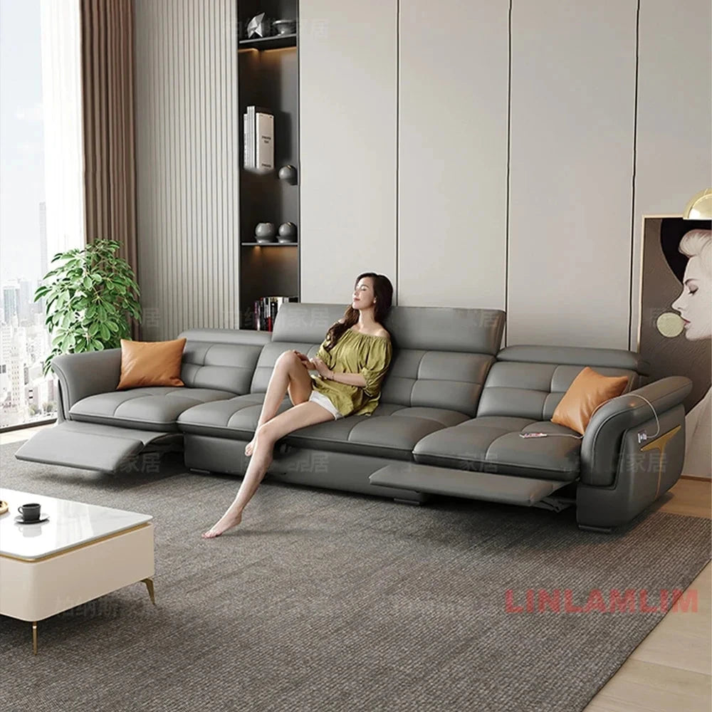 Modern L-Shaped Electric Recliner Sofa Bed – Italian Leather Sectional Couch Manwatstore