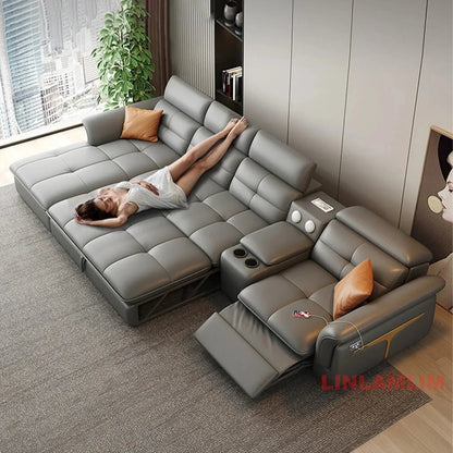 Modern L-Shaped Electric Recliner Sofa Bed – Italian Leather Sectional Couch Manwatstore