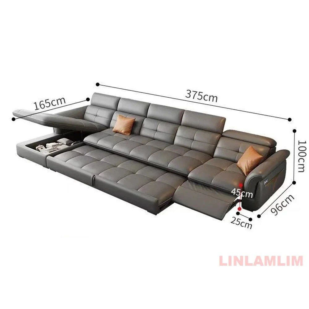 Modern L-Shaped Electric Recliner Sofa Bed – Italian Leather Sectional Couch Manwatstore