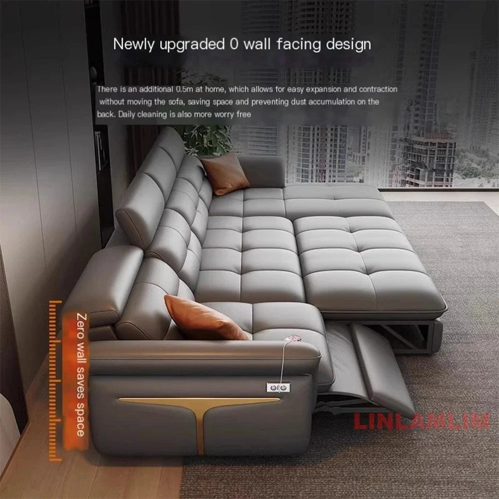 Modern L-Shaped Electric Recliner Sofa Bed – Italian Leather Sectional Couch Manwatstore