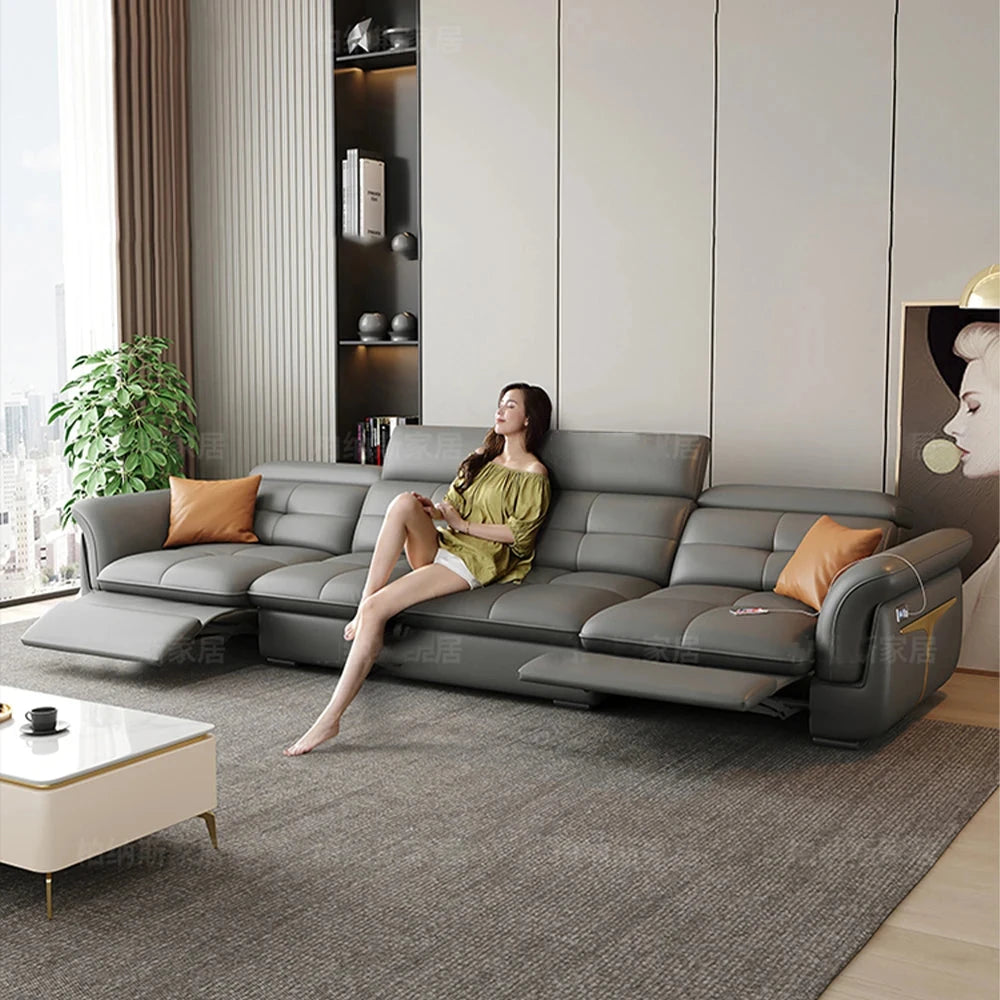 Modern L-Shaped Electric Recliner Sofa Bed – Italian Leather Sectional Couch Manwatstore