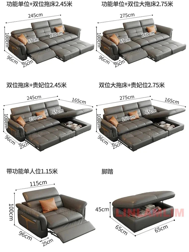 Modern L-Shaped Electric Recliner Sofa Bed – Italian Leather Sectional Couch Manwatstore