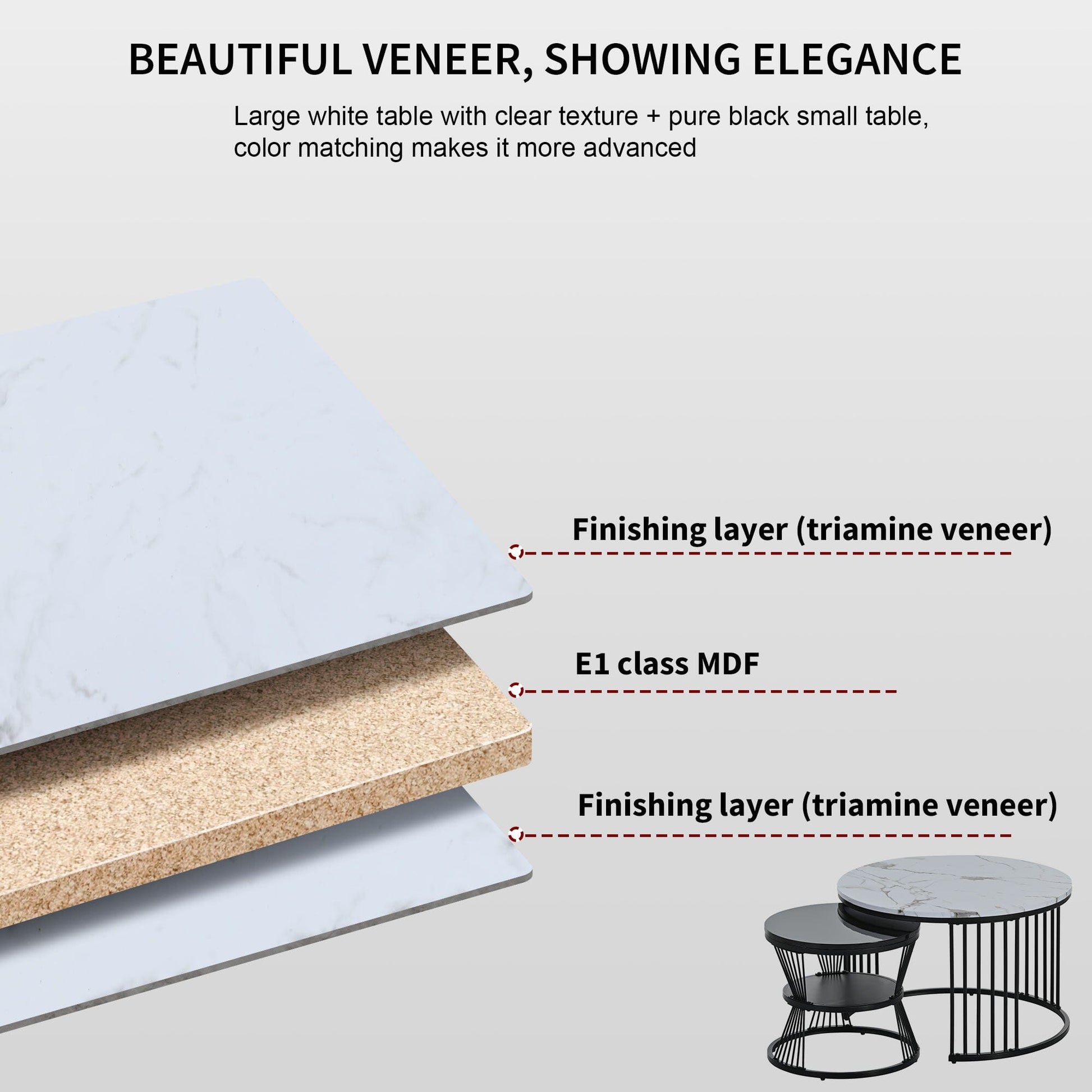 Modern Nesting Coffee Table, Coffee Table Set Marble Veneer Sofa Side Nest Of Tables Round End Tables, Set Of 2, Black Color Frame 0 Manwatstore