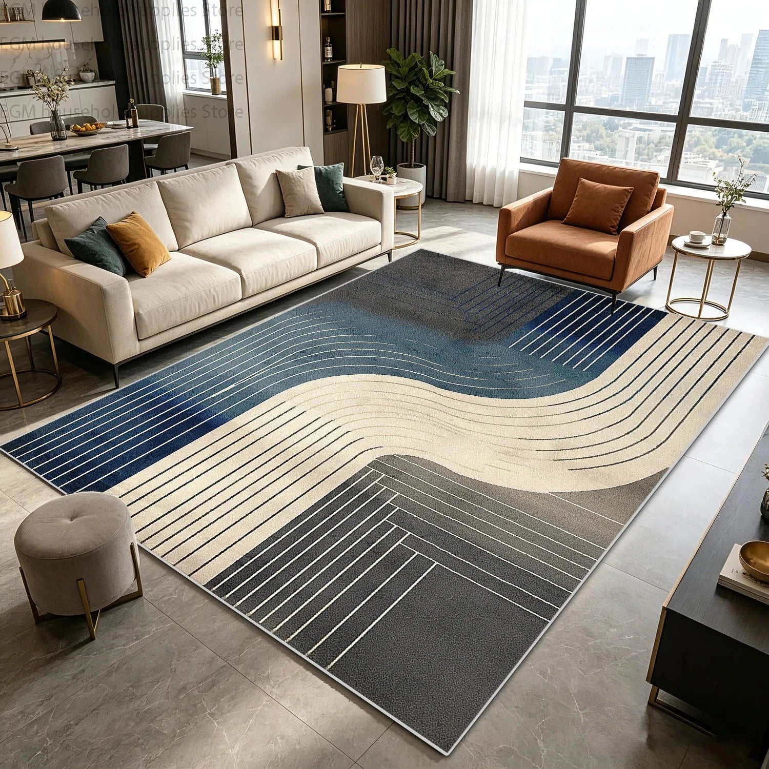Modern Nordic Geometric Carpet for Living Room Large Area Rugs Bedroom Soft Easy Clean Non-slip Lint Free Washable Floor Mats Manwatstore