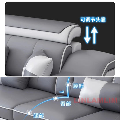 Modern Tech Fabric Sectional Sofa Set with Chaise Lounge, Bluetooth Speakers &amp; USB Charging Ports Manwatstore