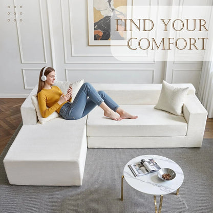 Modular L-Shape Sofa Bed – Corduroy Cloud Corner Couch Manwatstore