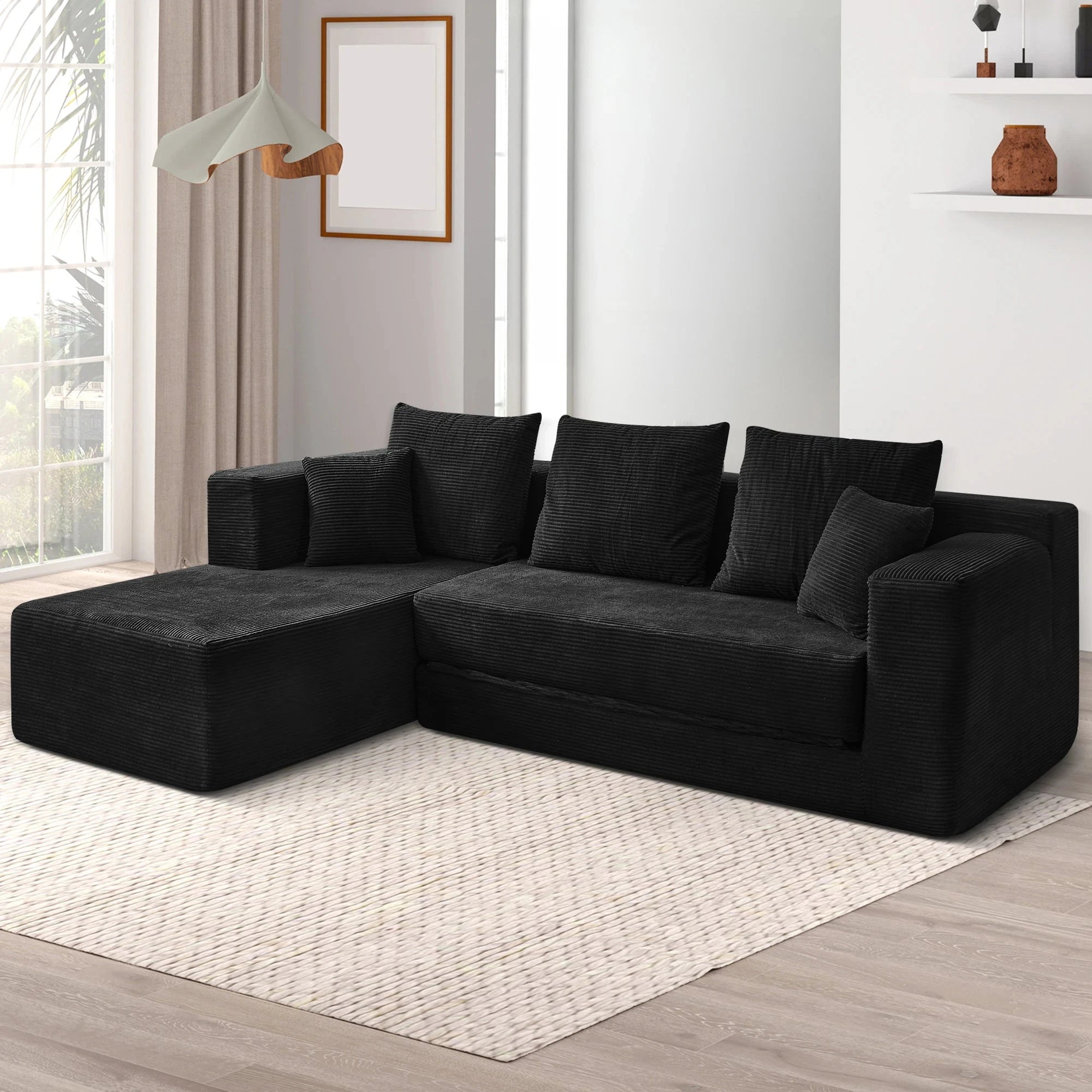 Modular L-Shape Sofa Bed – Corduroy Cloud Corner Couch Manwatstore
